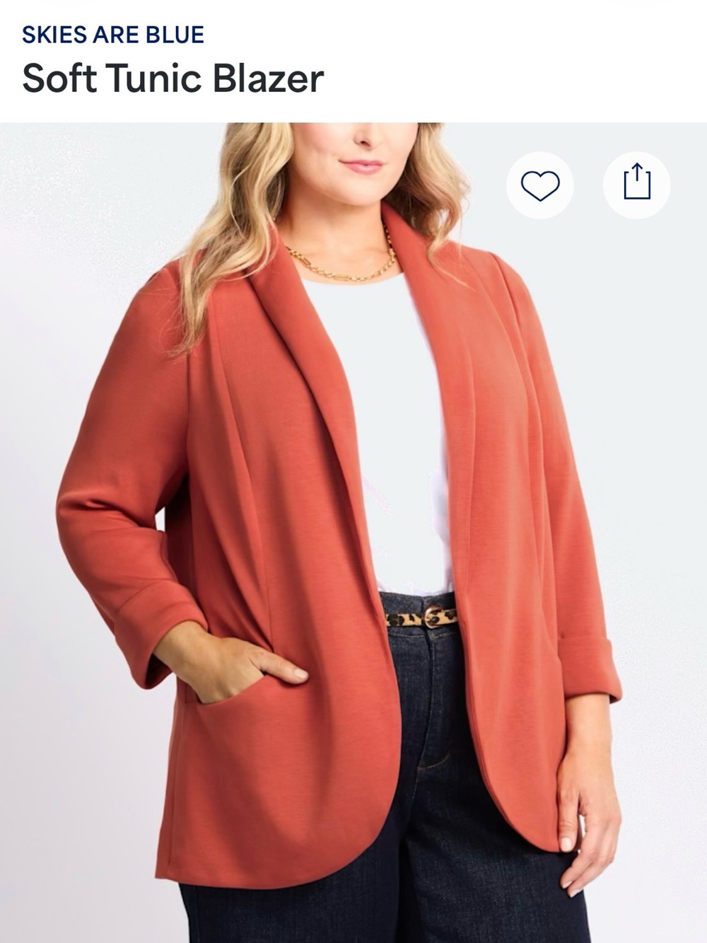 Skies Are Blue Soft Tunic Blazer Rust Terracotta Plus Size 3X